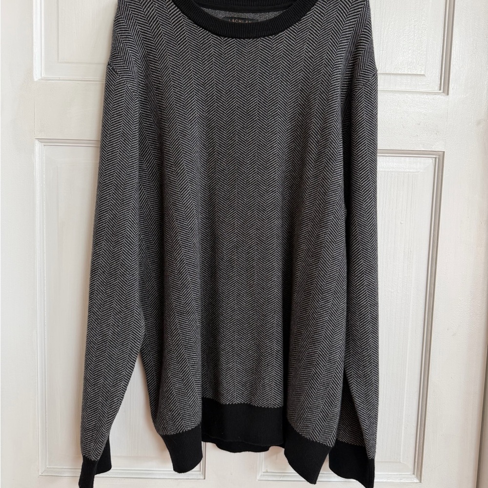 Men's Herringbone Crewneck Sweater - Black & Gray